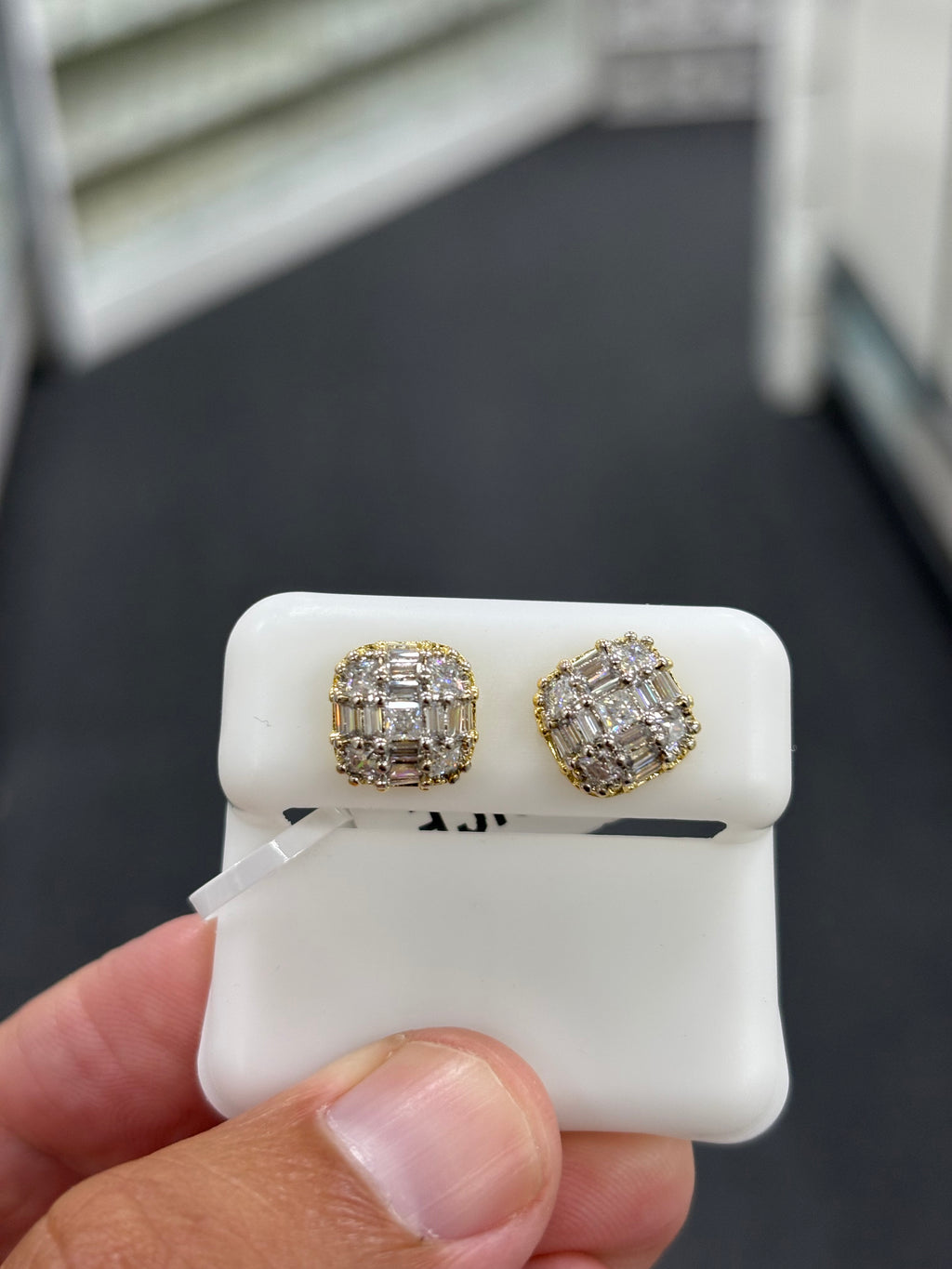 Gold finish mound baguette earrings