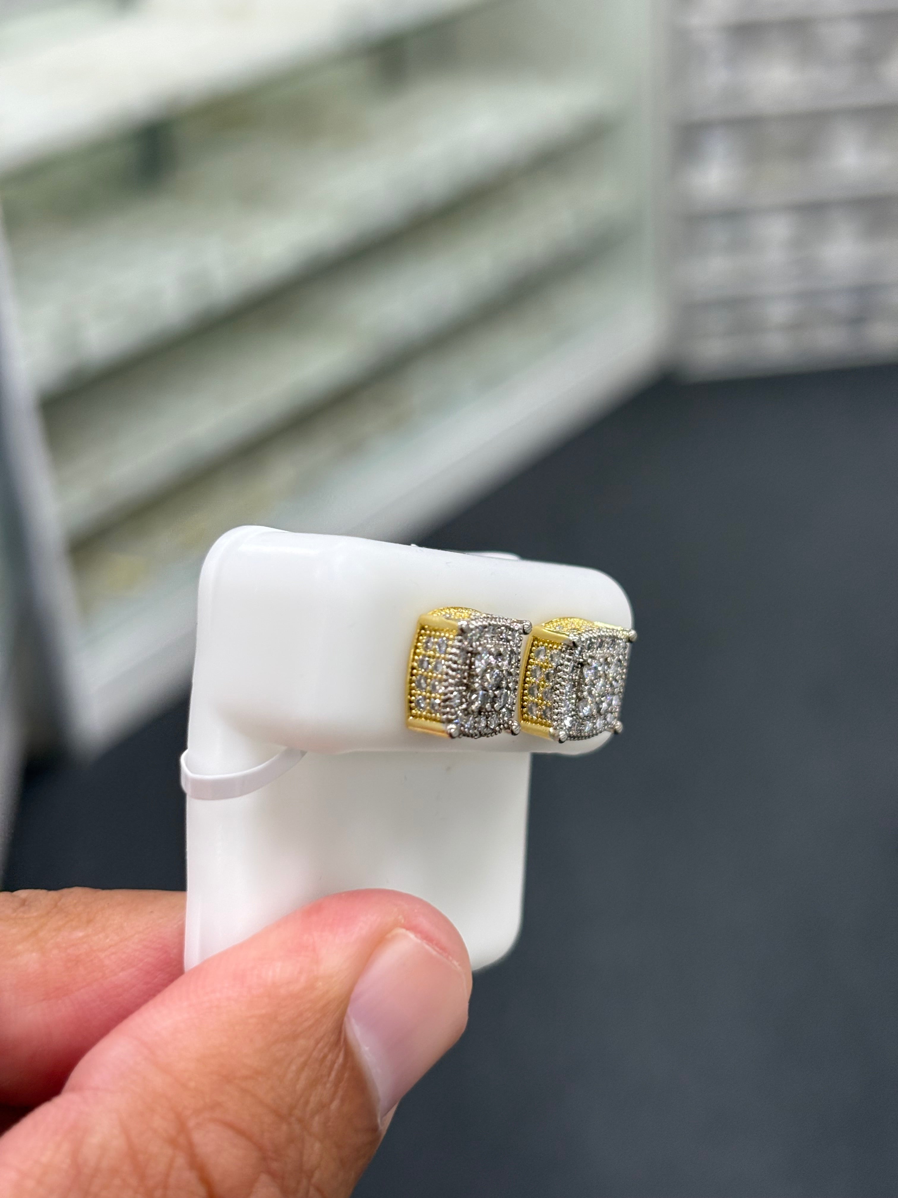925 silver  gold finish box side stone earrings