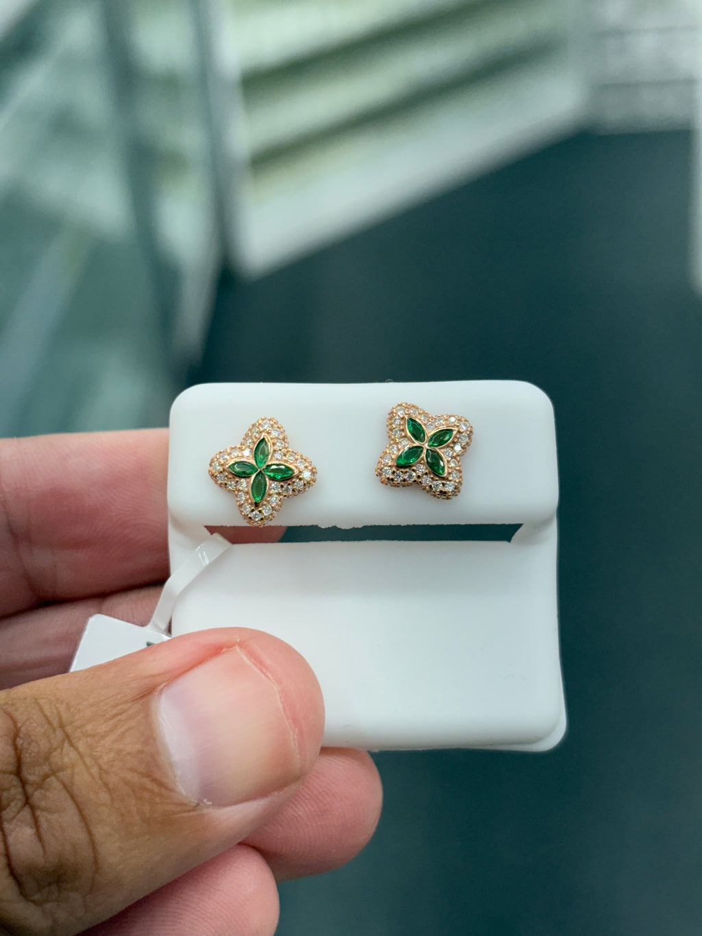 Rose green ruby flower earrings