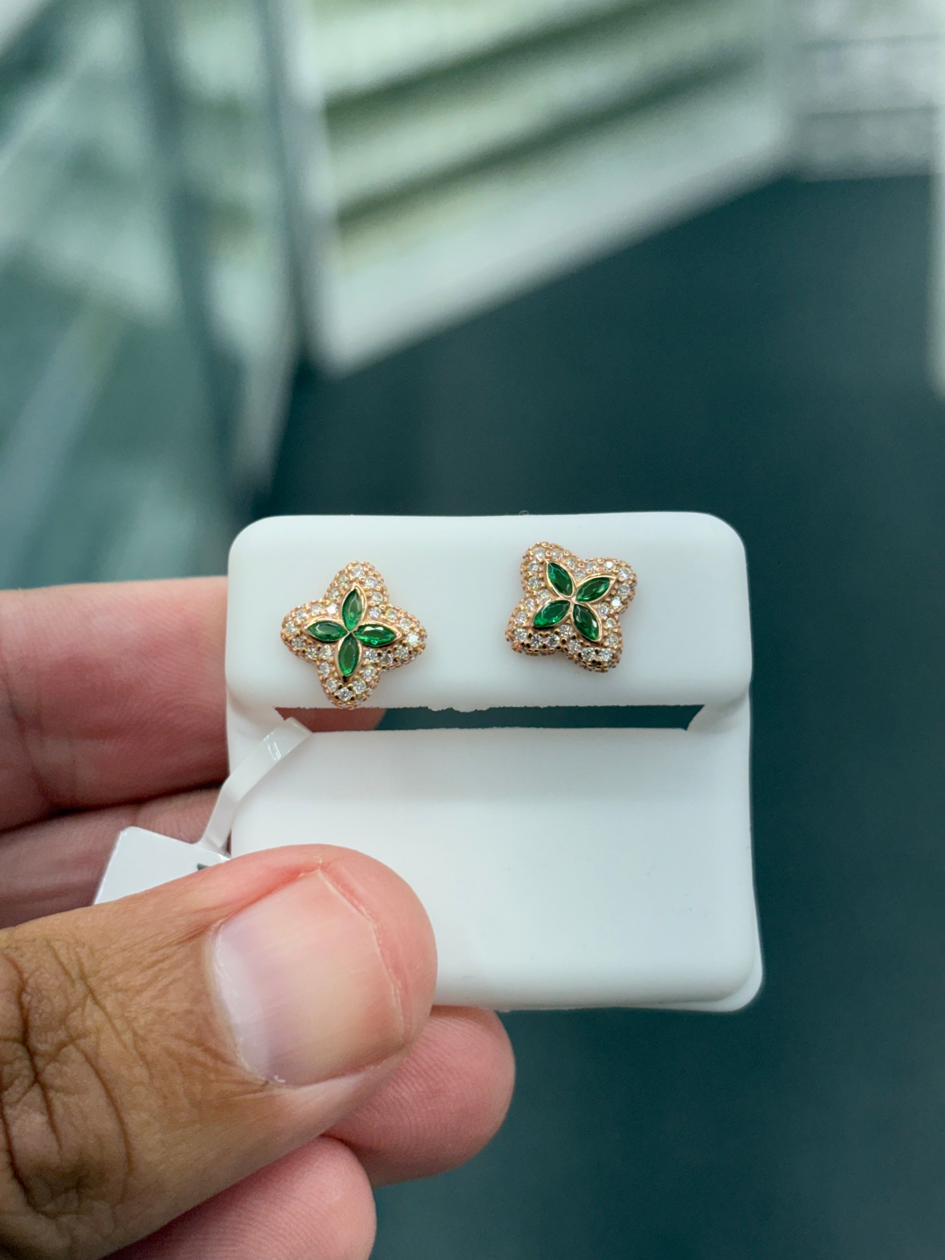 Rose green ruby flower earrings