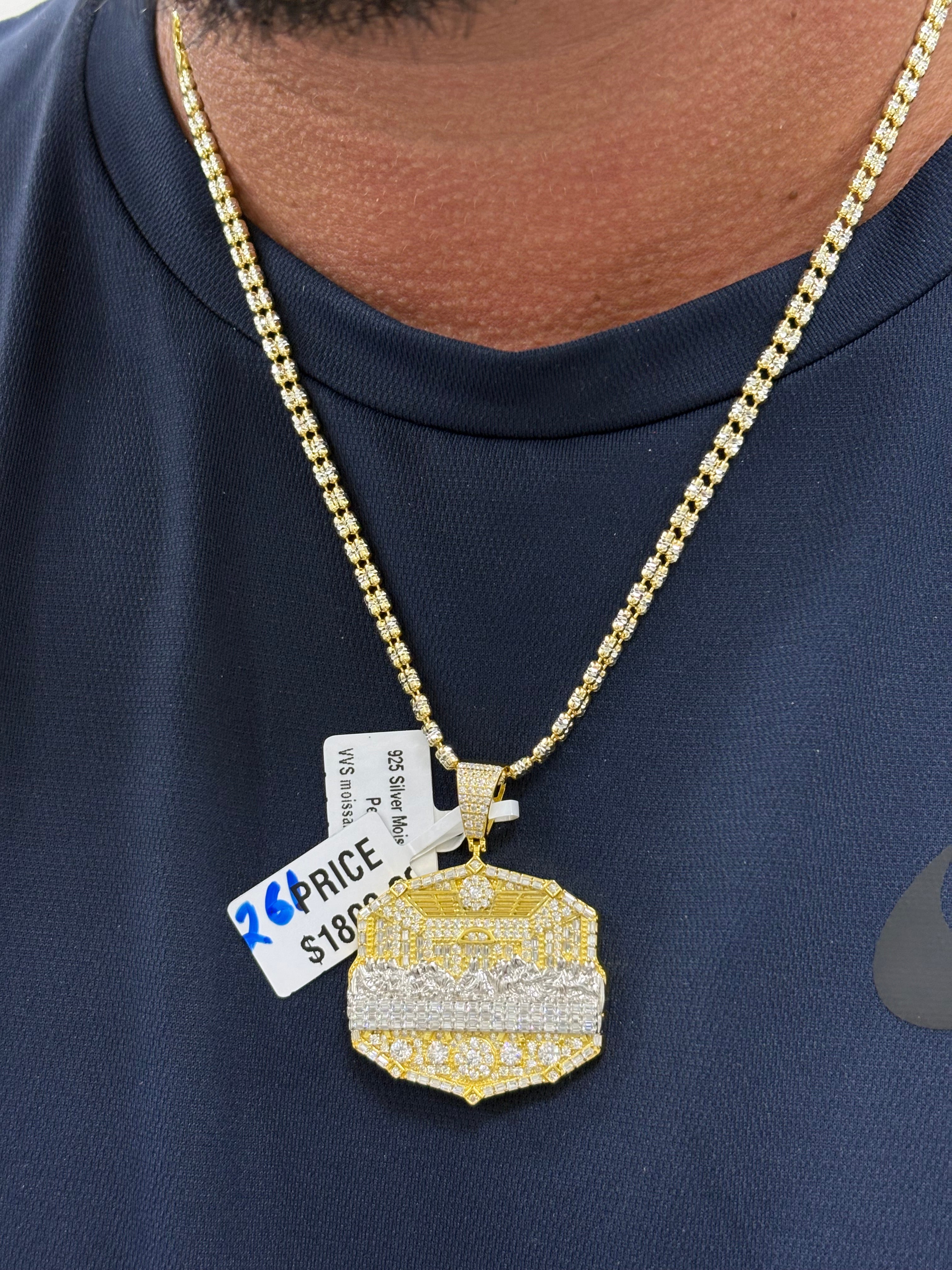 Double ice gold chain & last supper pendant set
