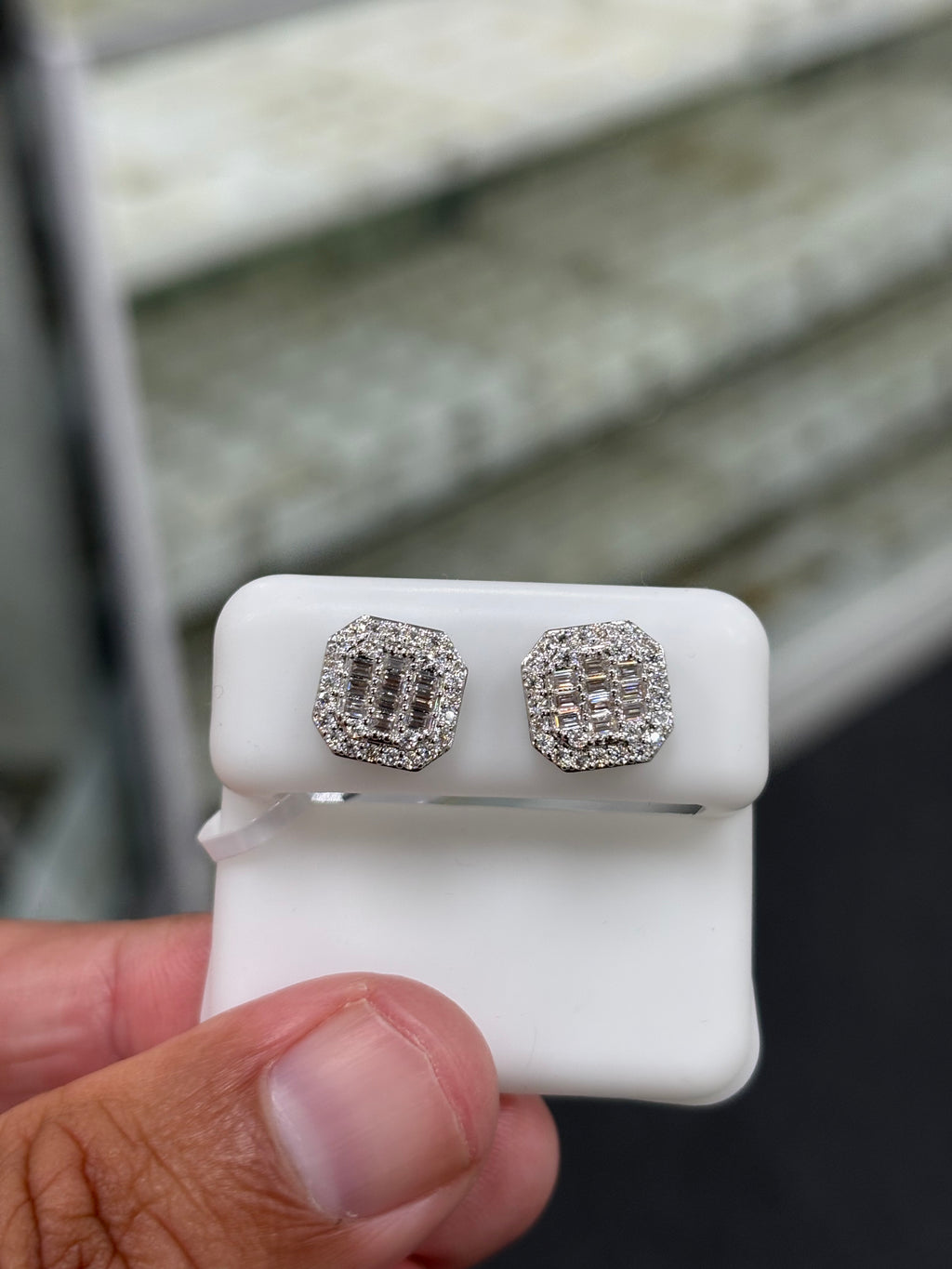 Triple row baguette earrings