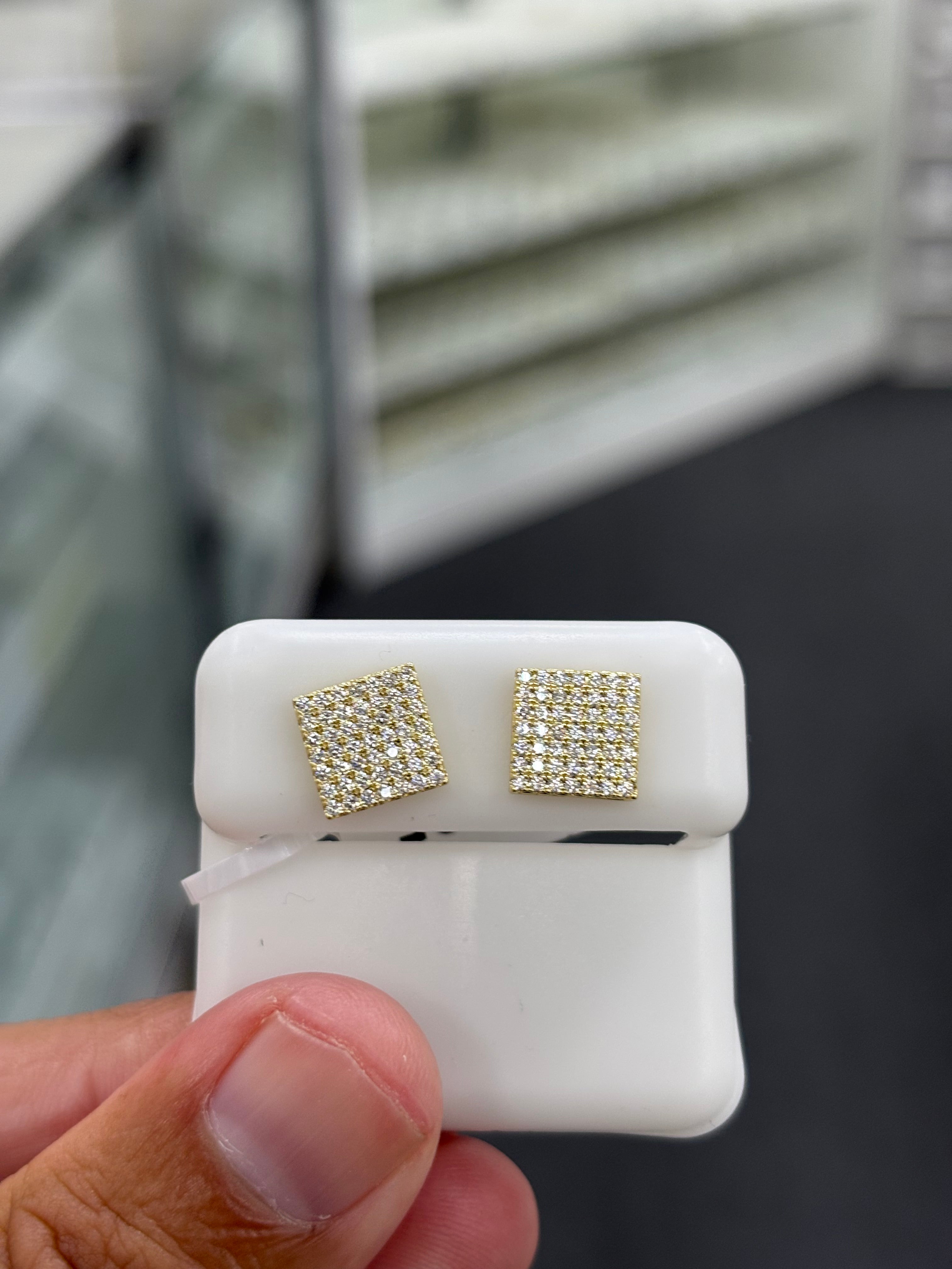 Gold finish flat pave box earrings