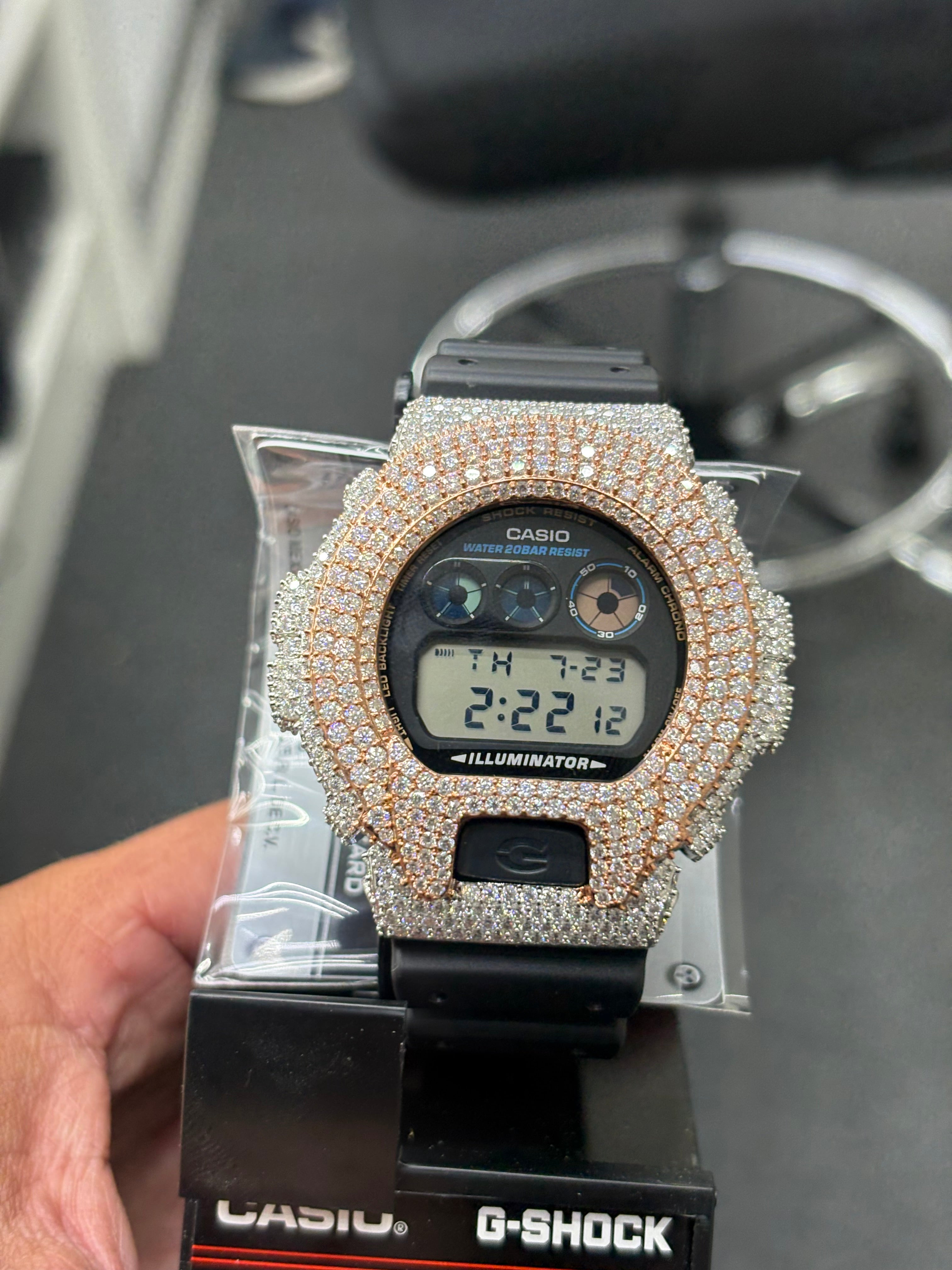 Rose / silver moissanite g shock watch