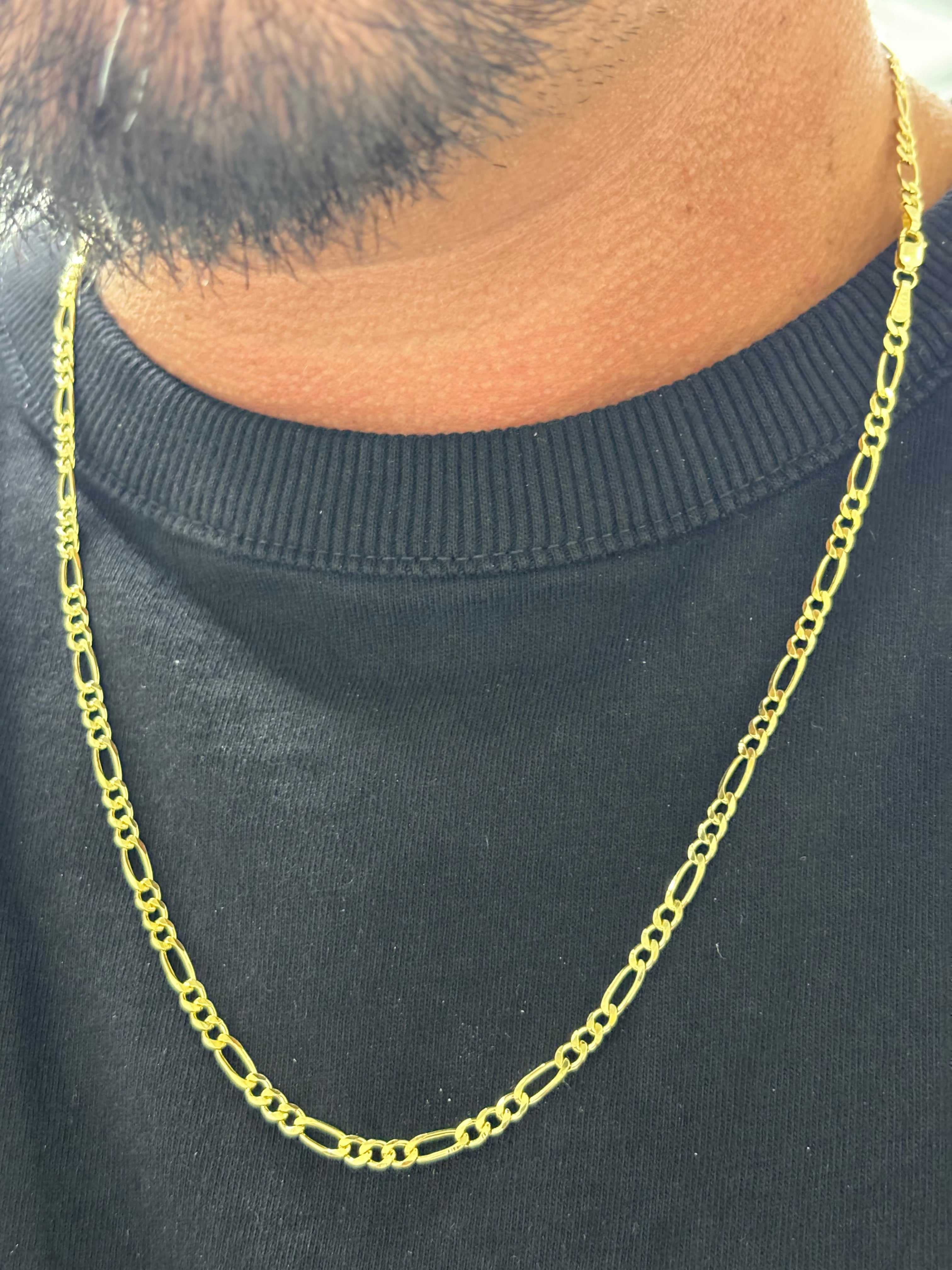 3mm 925 silver gold finish figaro chain