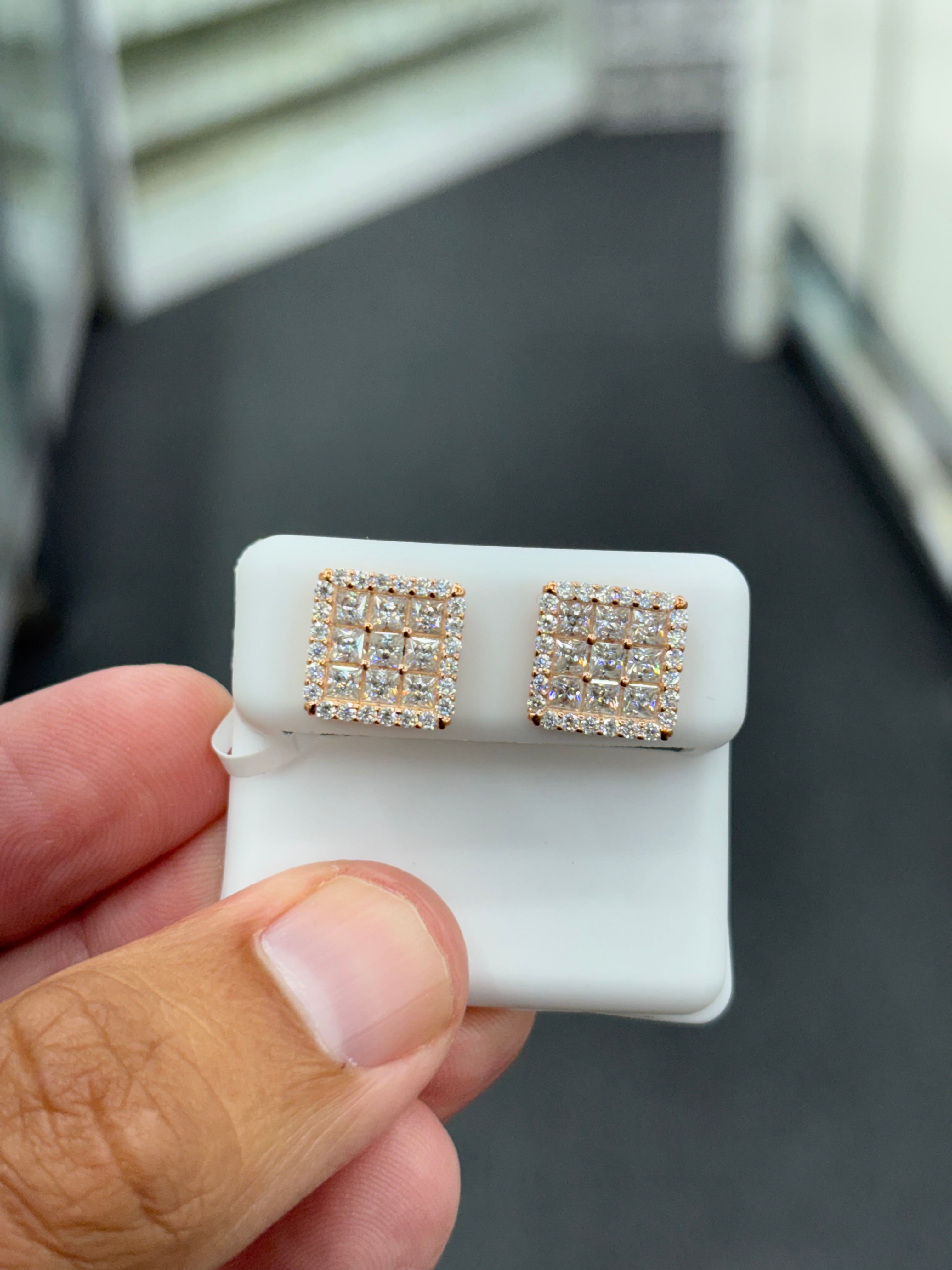 Rose box princess cut earrings