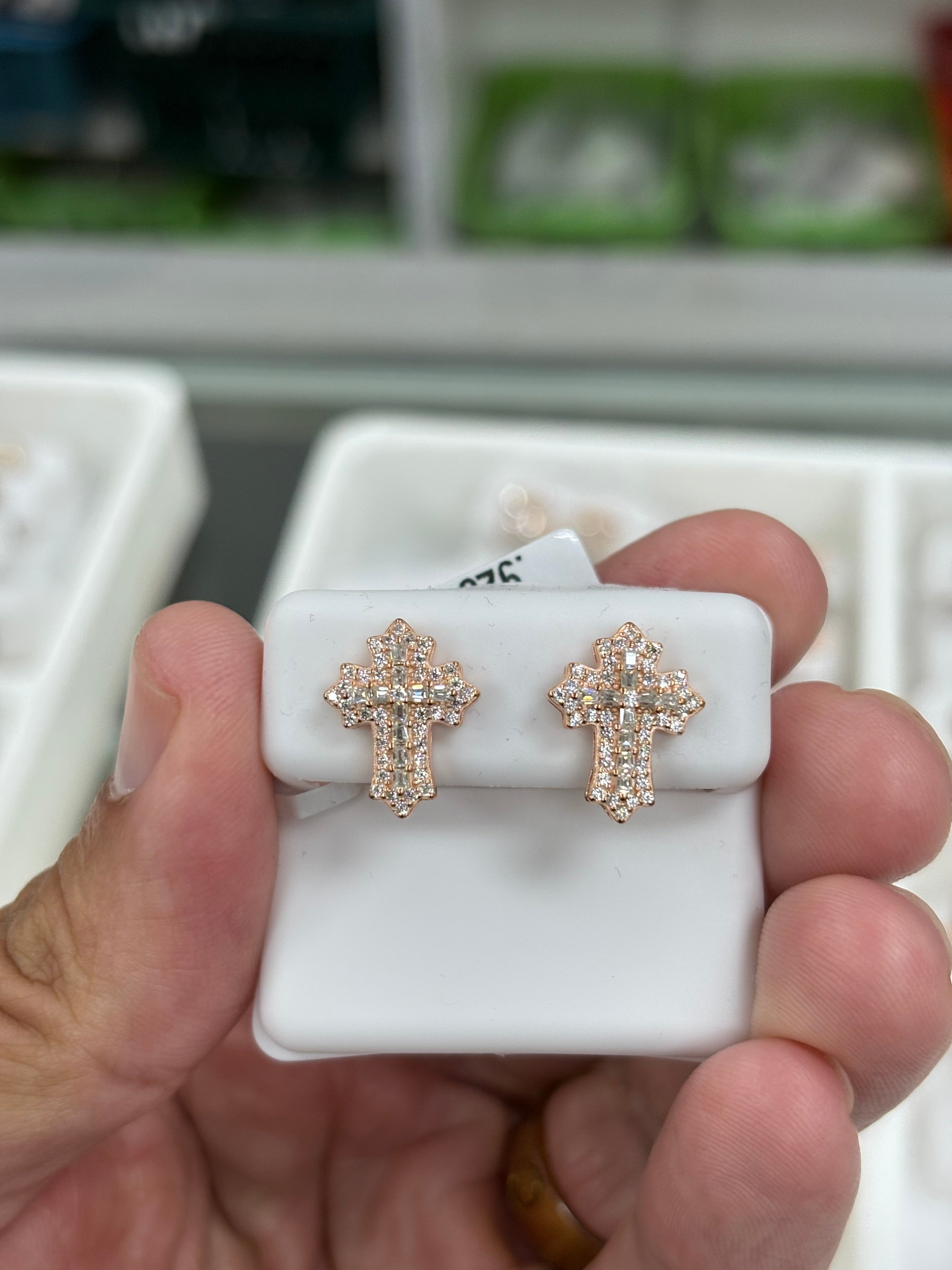 Rose style 3 cross earrings