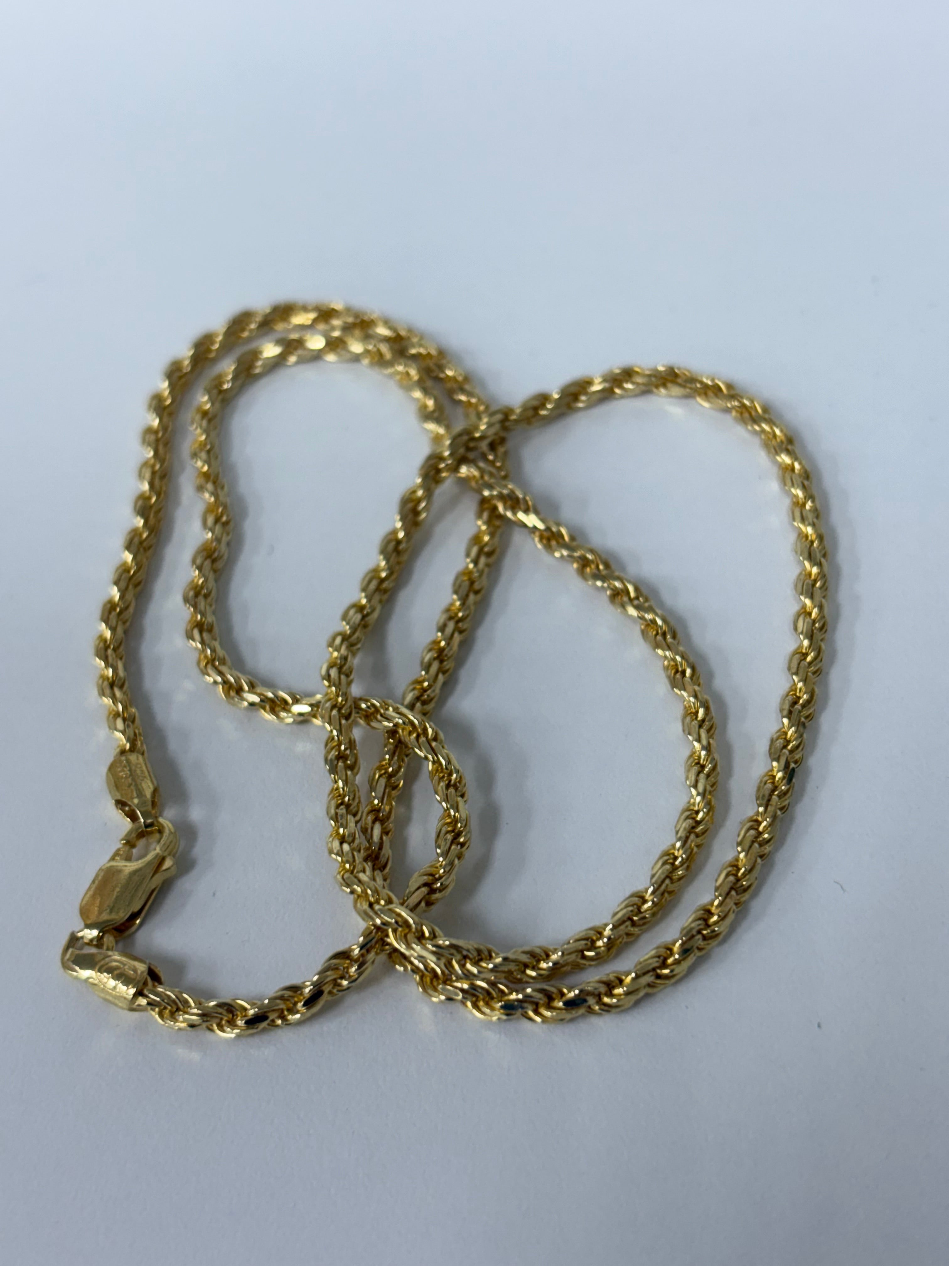 3mm 925 silver gold finish rope chain