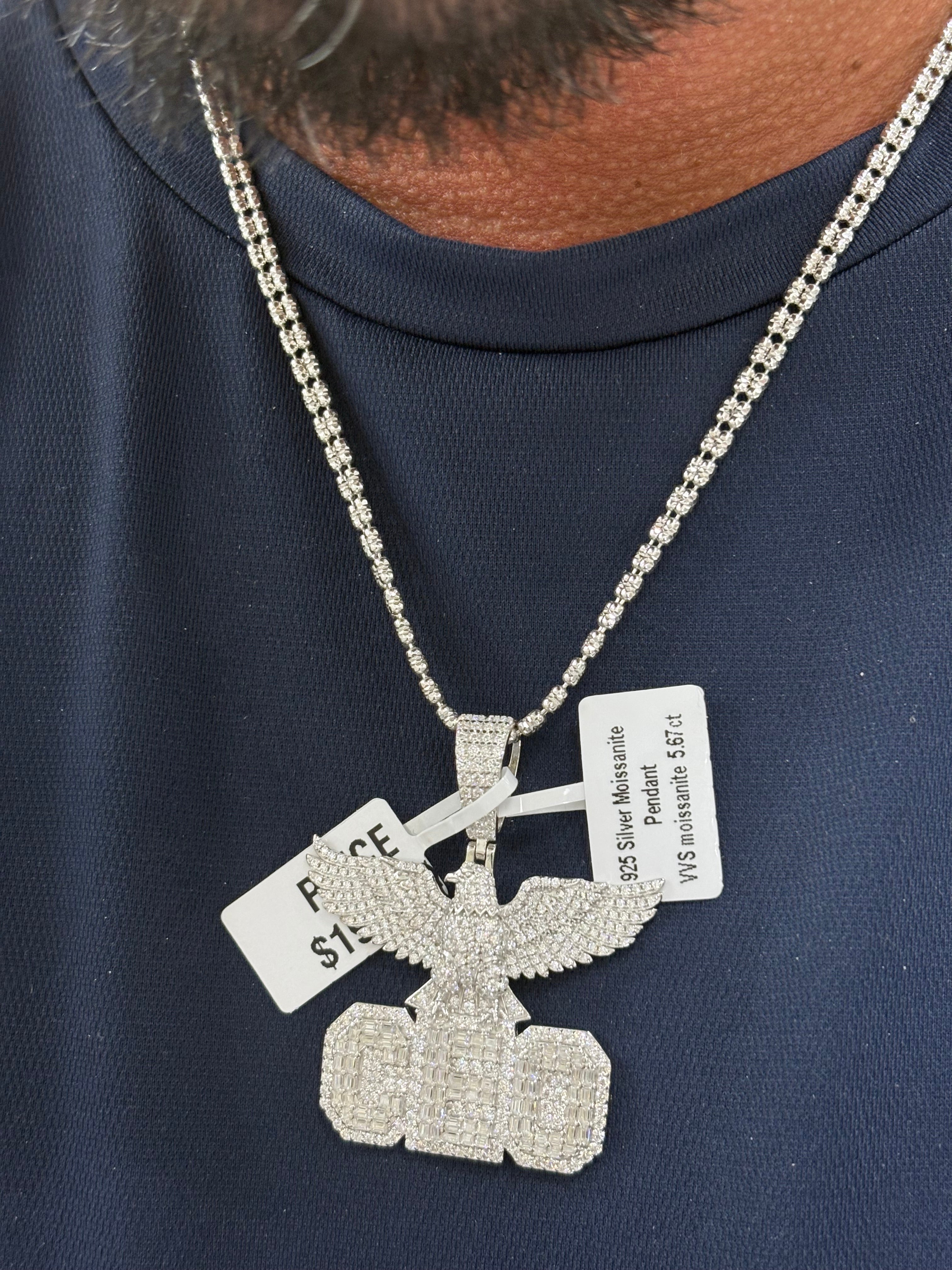 Double ice chain & ceo bird pendant