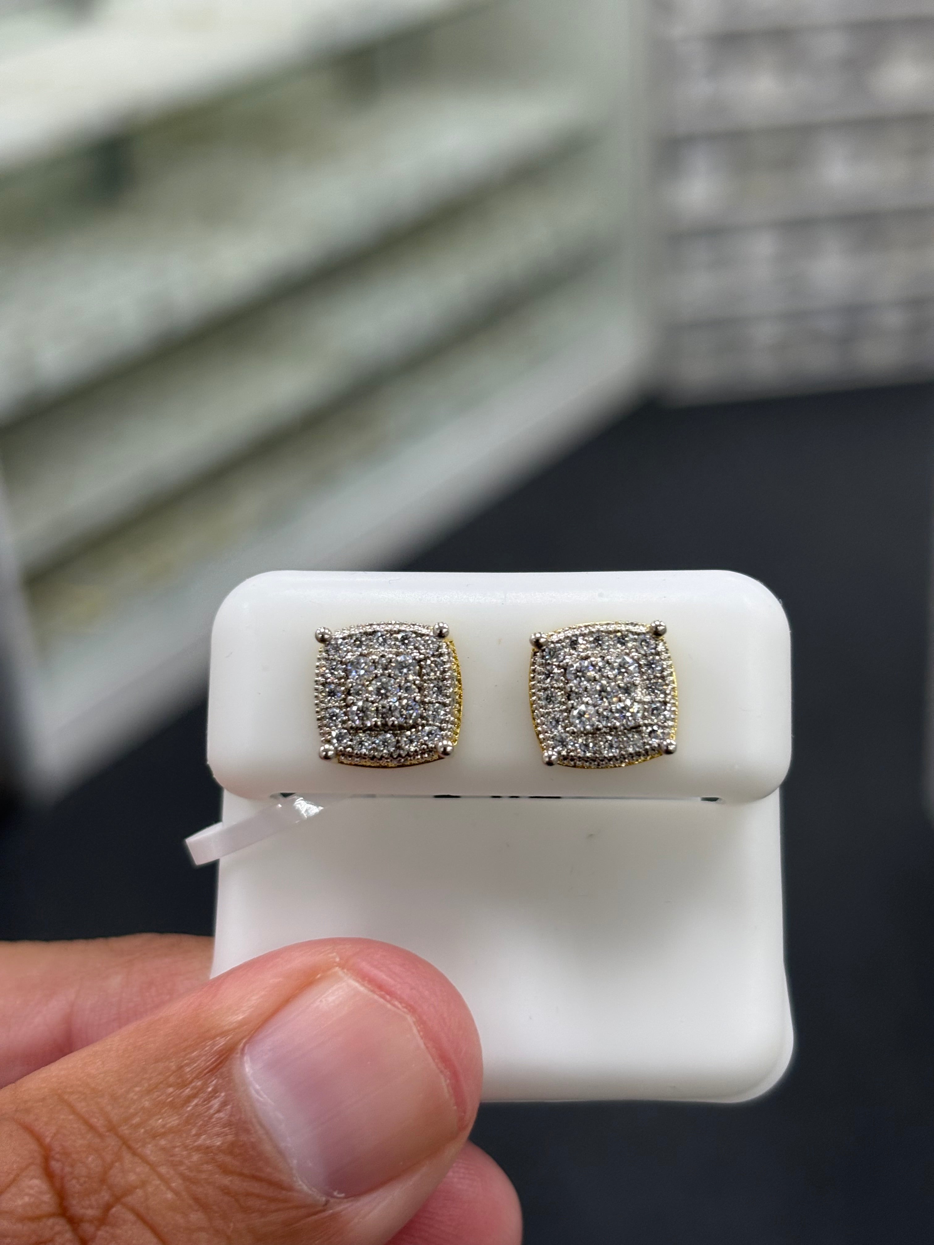 925 silver  gold finish box side stone earrings