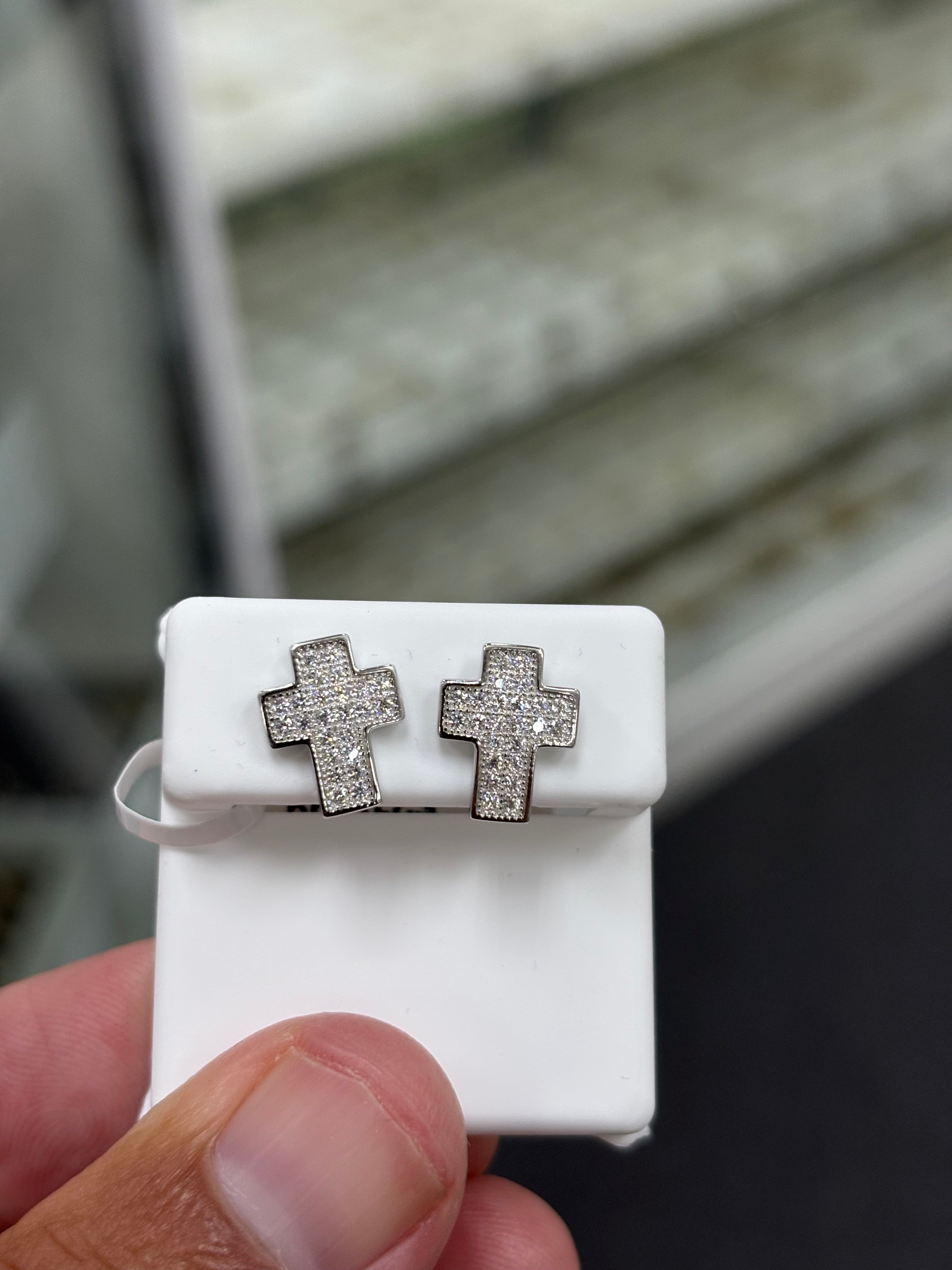 Moissanite pave  cross earrings