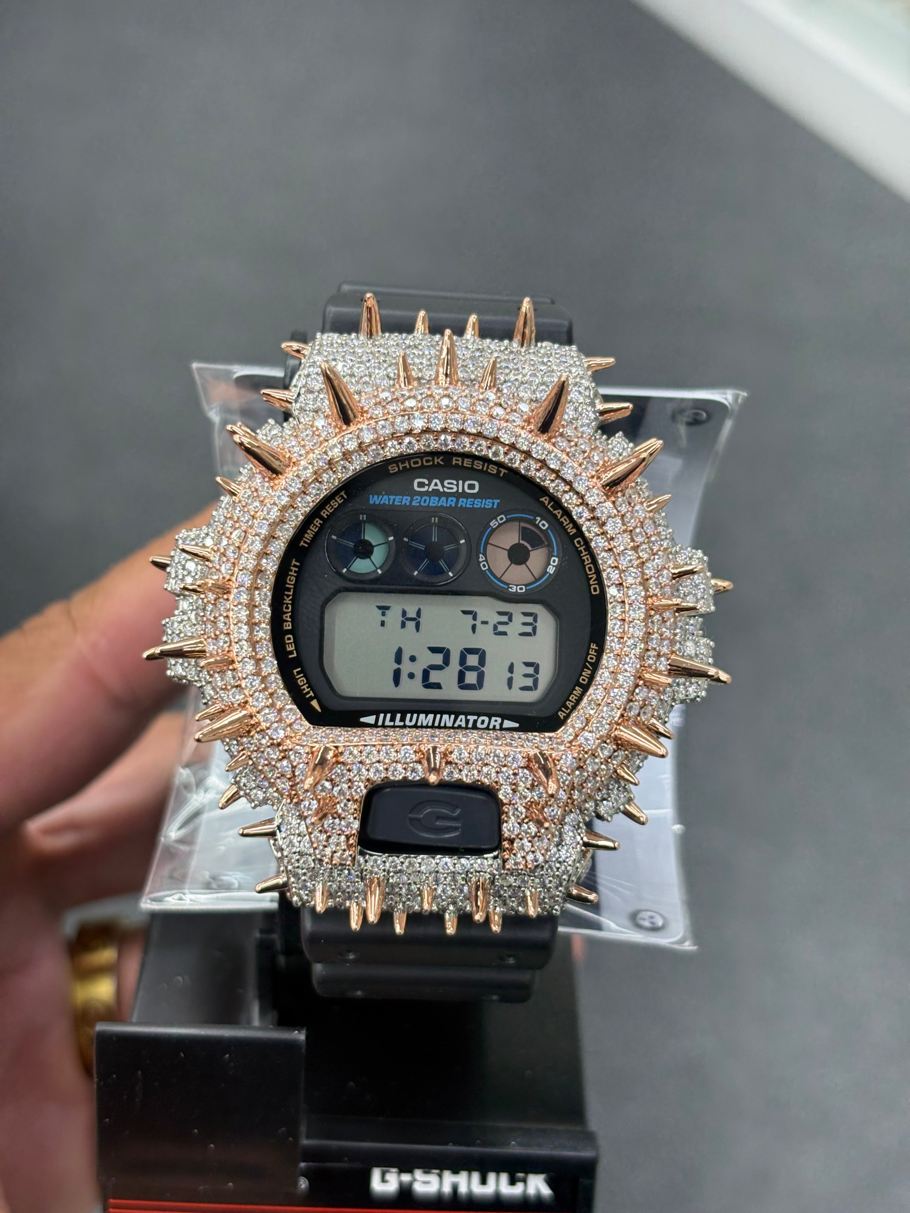 Two tone rose spike g shock watch