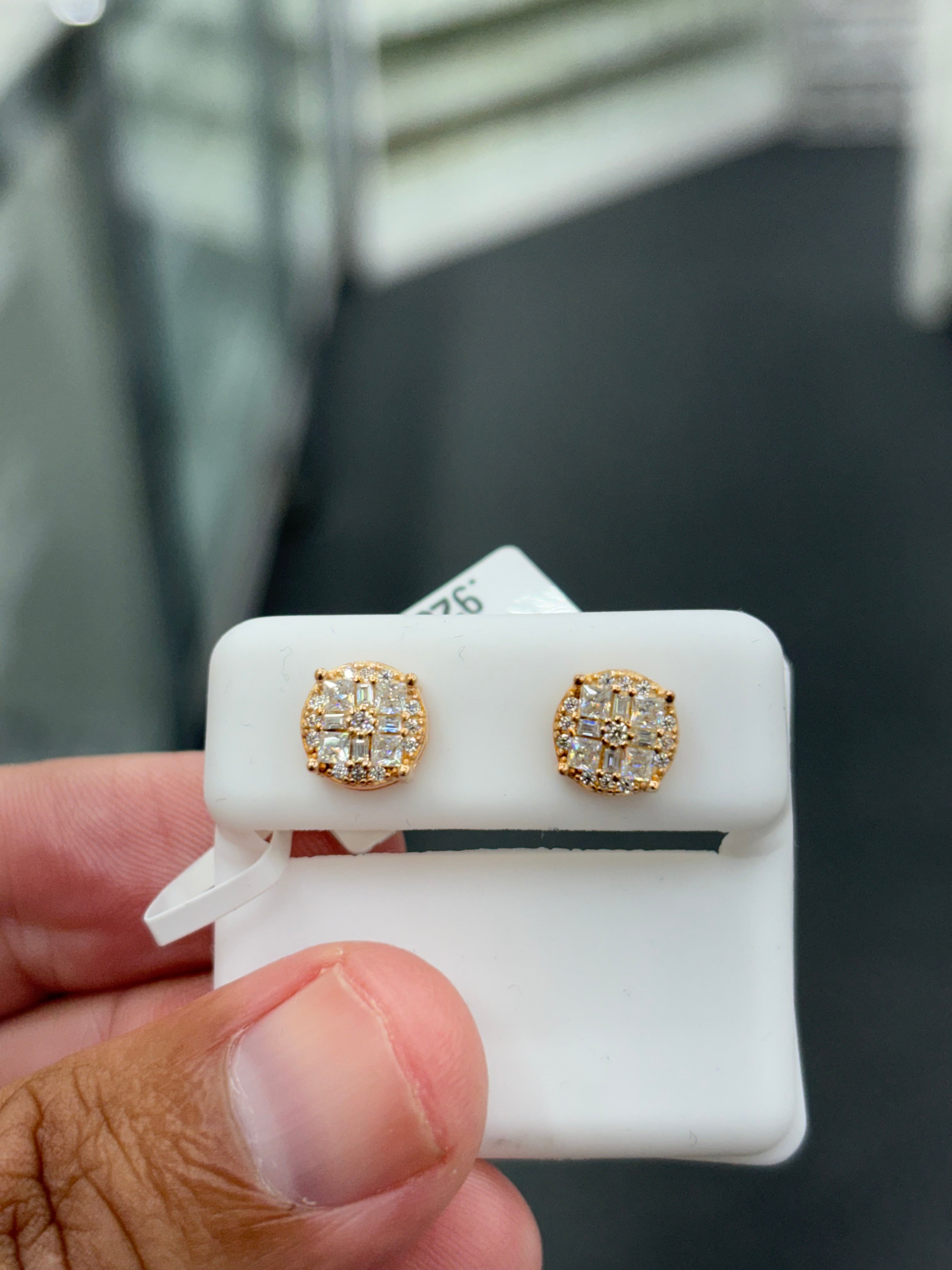 Rose circle baguette center stone earrings