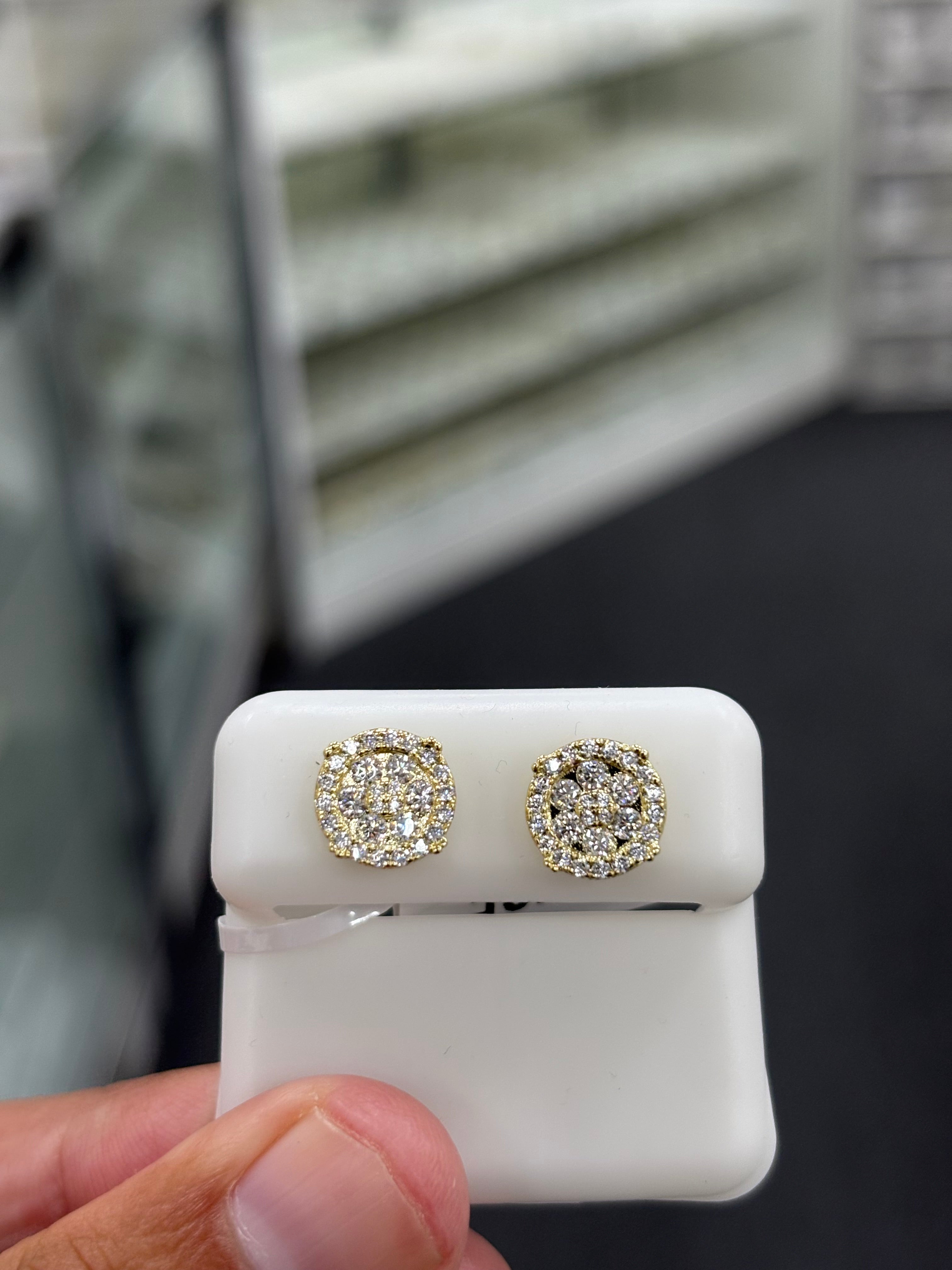 Gold finish circle solitaire earrings