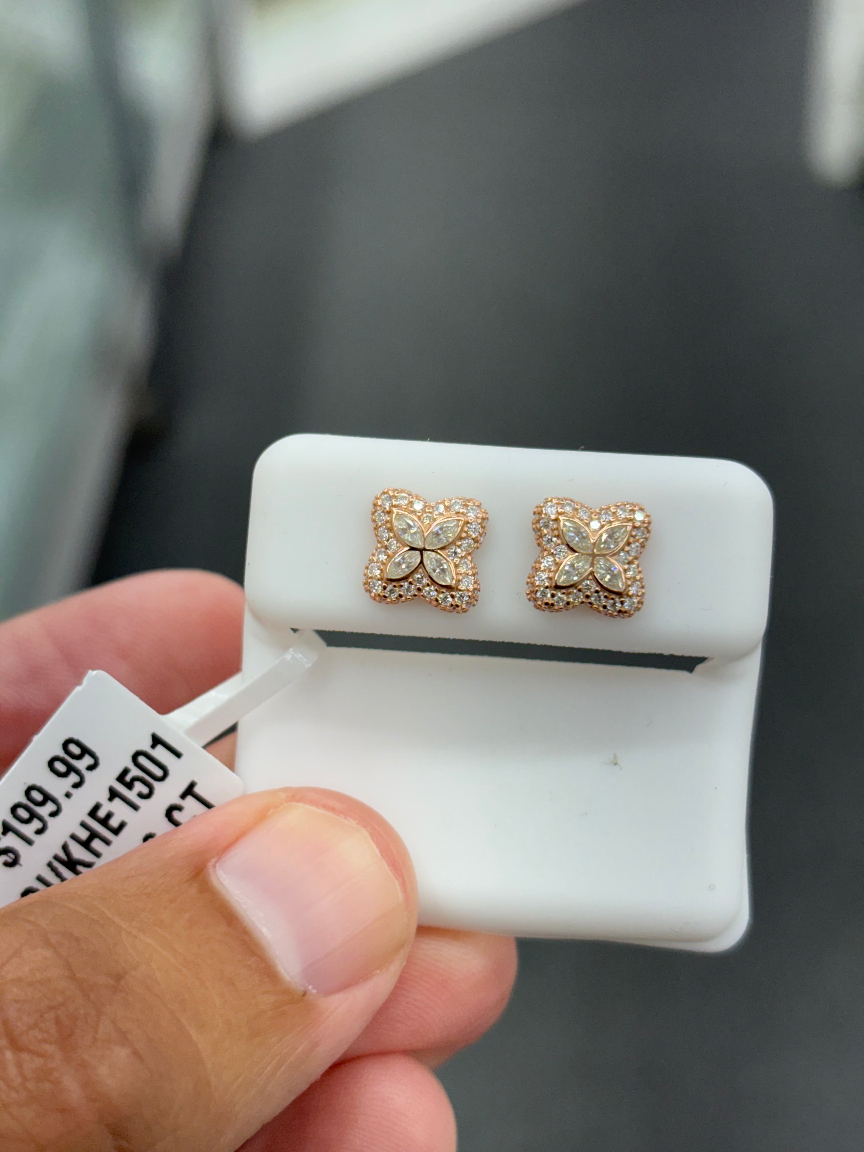 Rose clear stone flower earrings