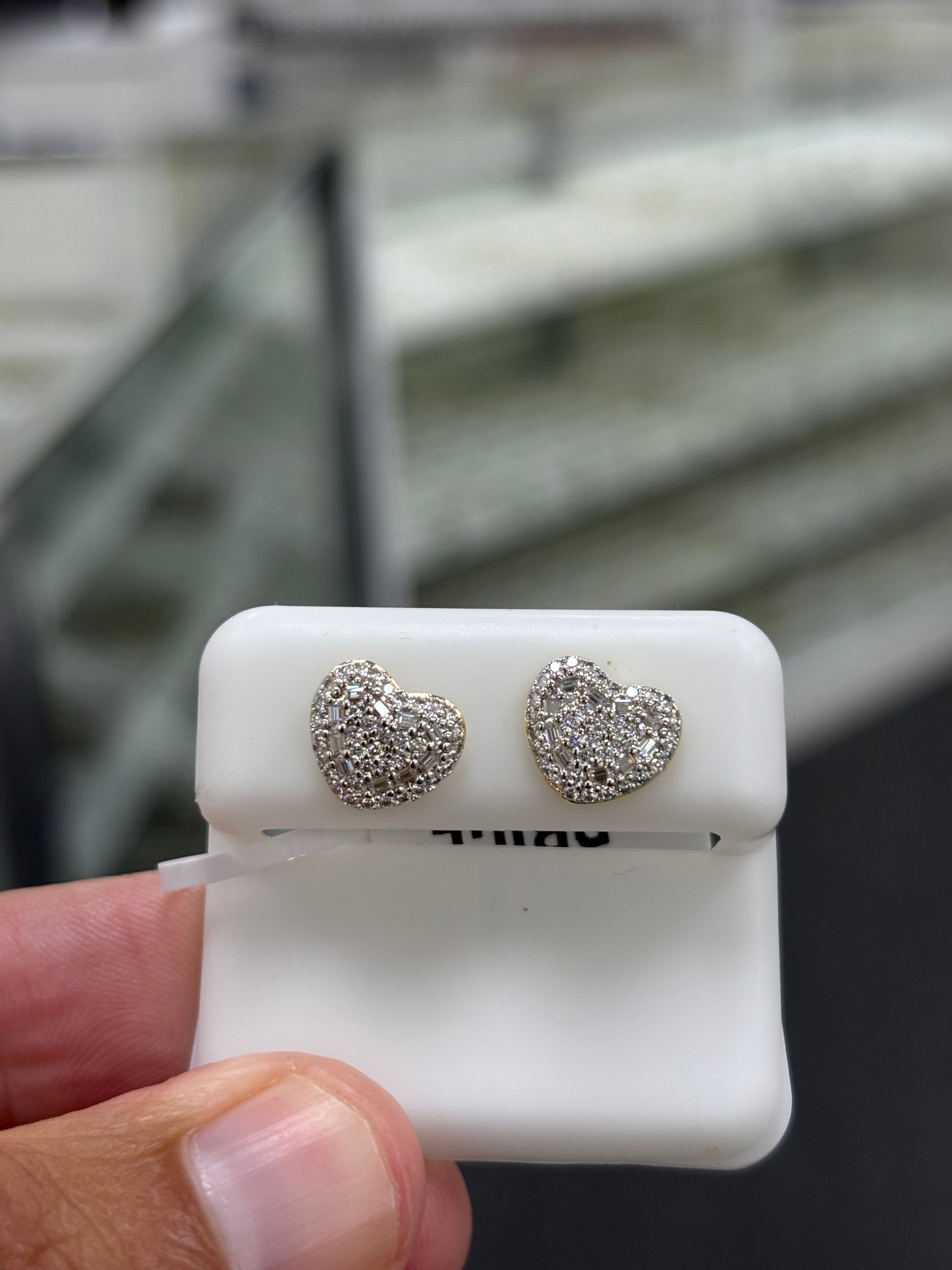 Gold finish heart baguette earrings