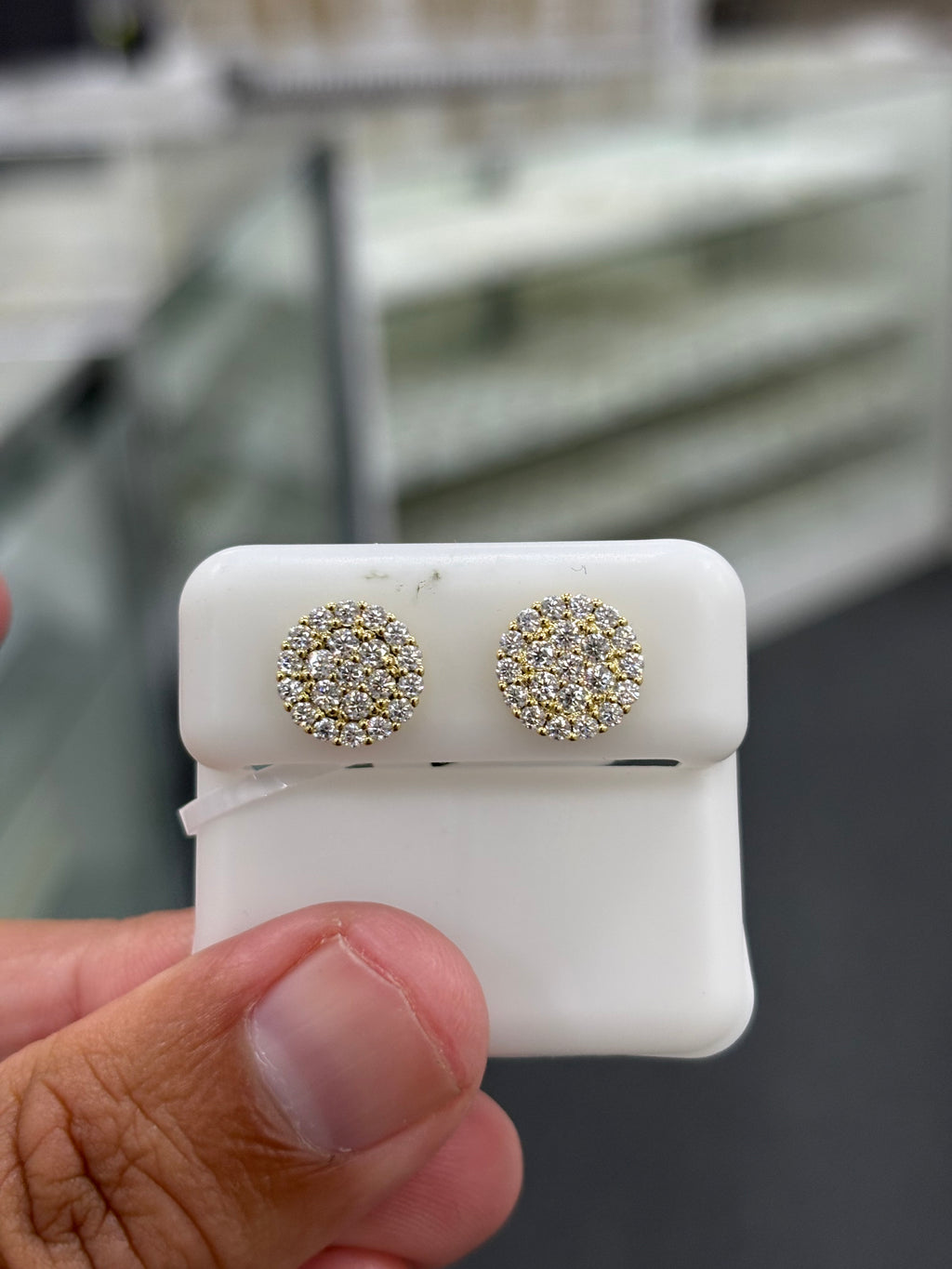 Gold finish circle pave earrings