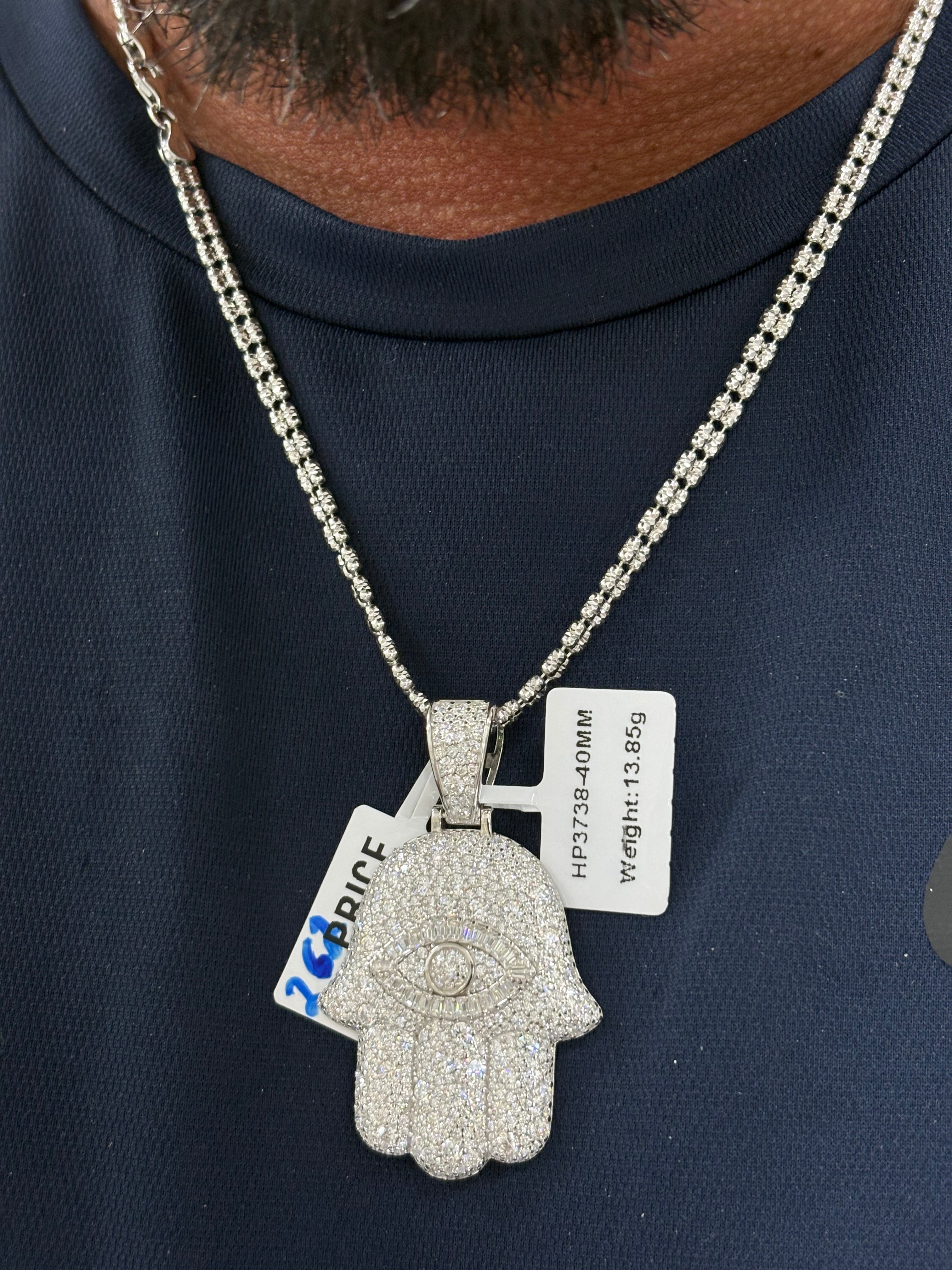 Double ice chain & hamsa pendant set