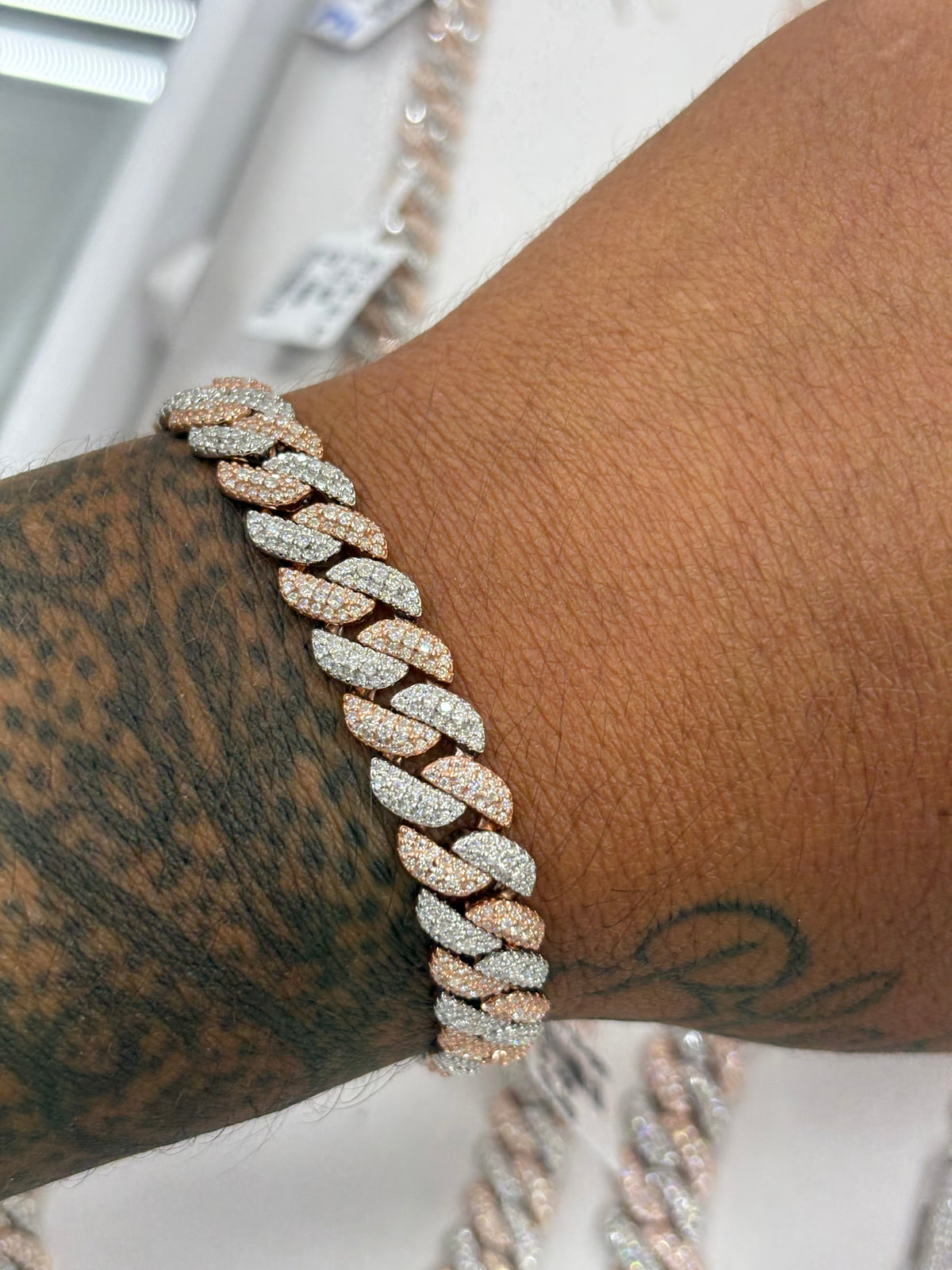 Two tone rose big rock center stone cuban bracelet