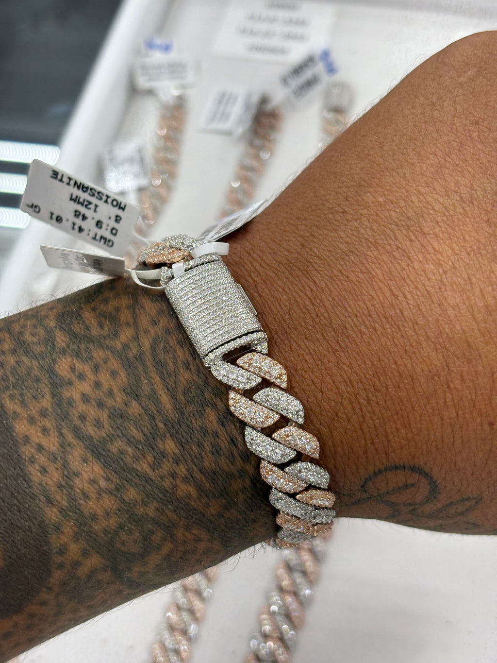 Two tone rose big rock center stone cuban bracelet