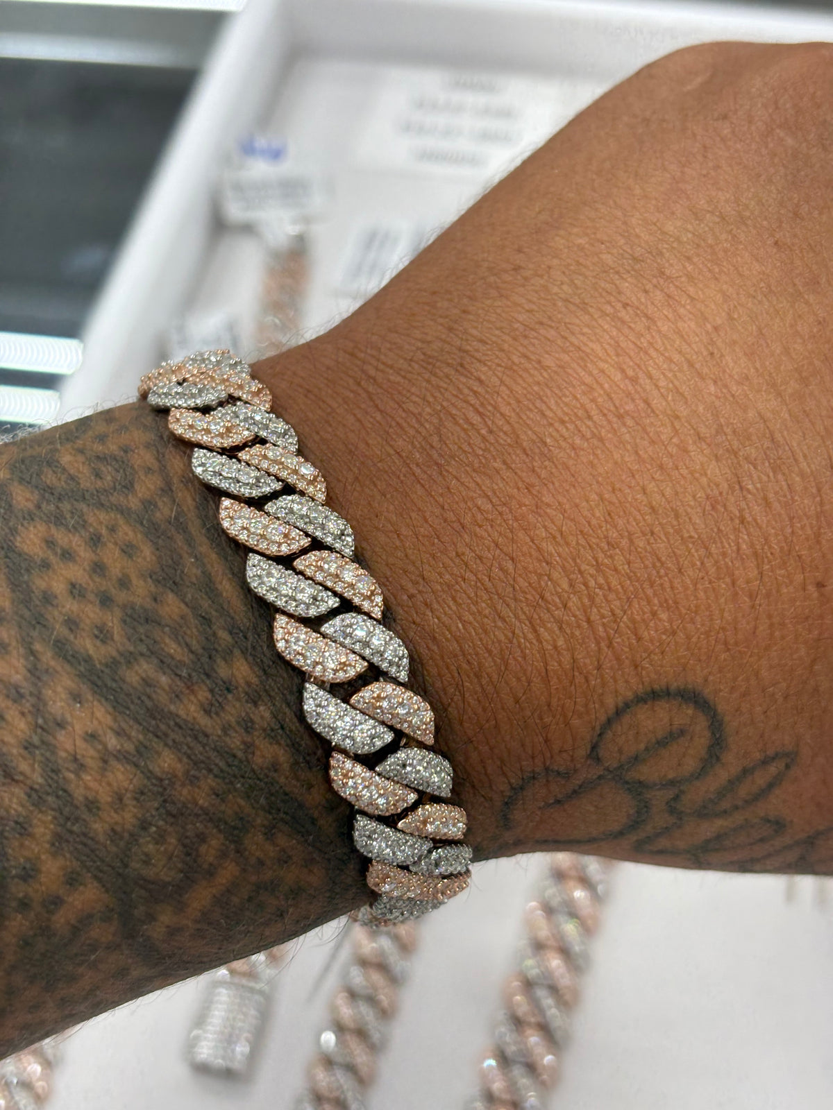 Two tone rose big rock center stone cuban bracelet