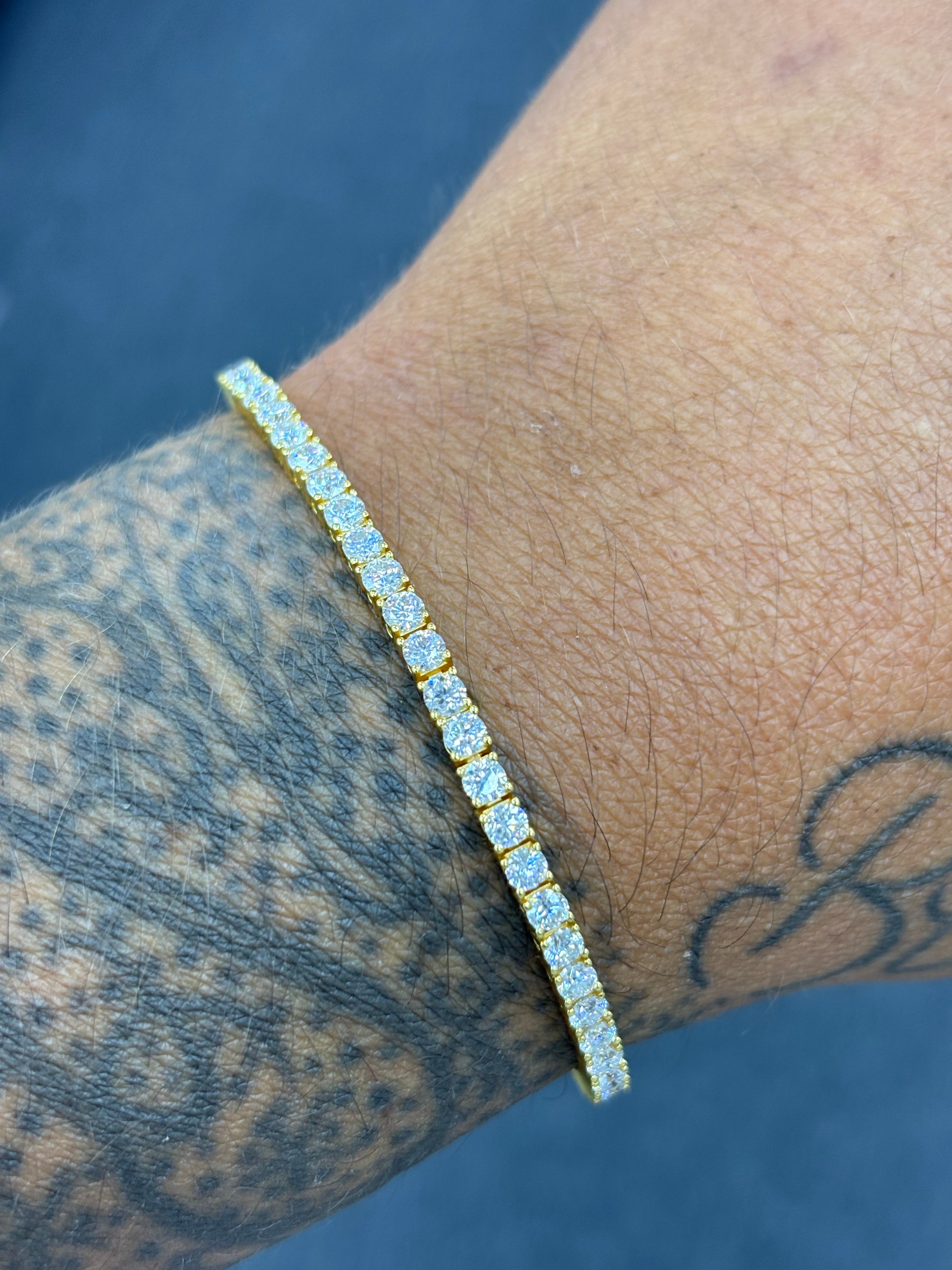 3mm gold finish 925 silver moissanite tennis bracelet