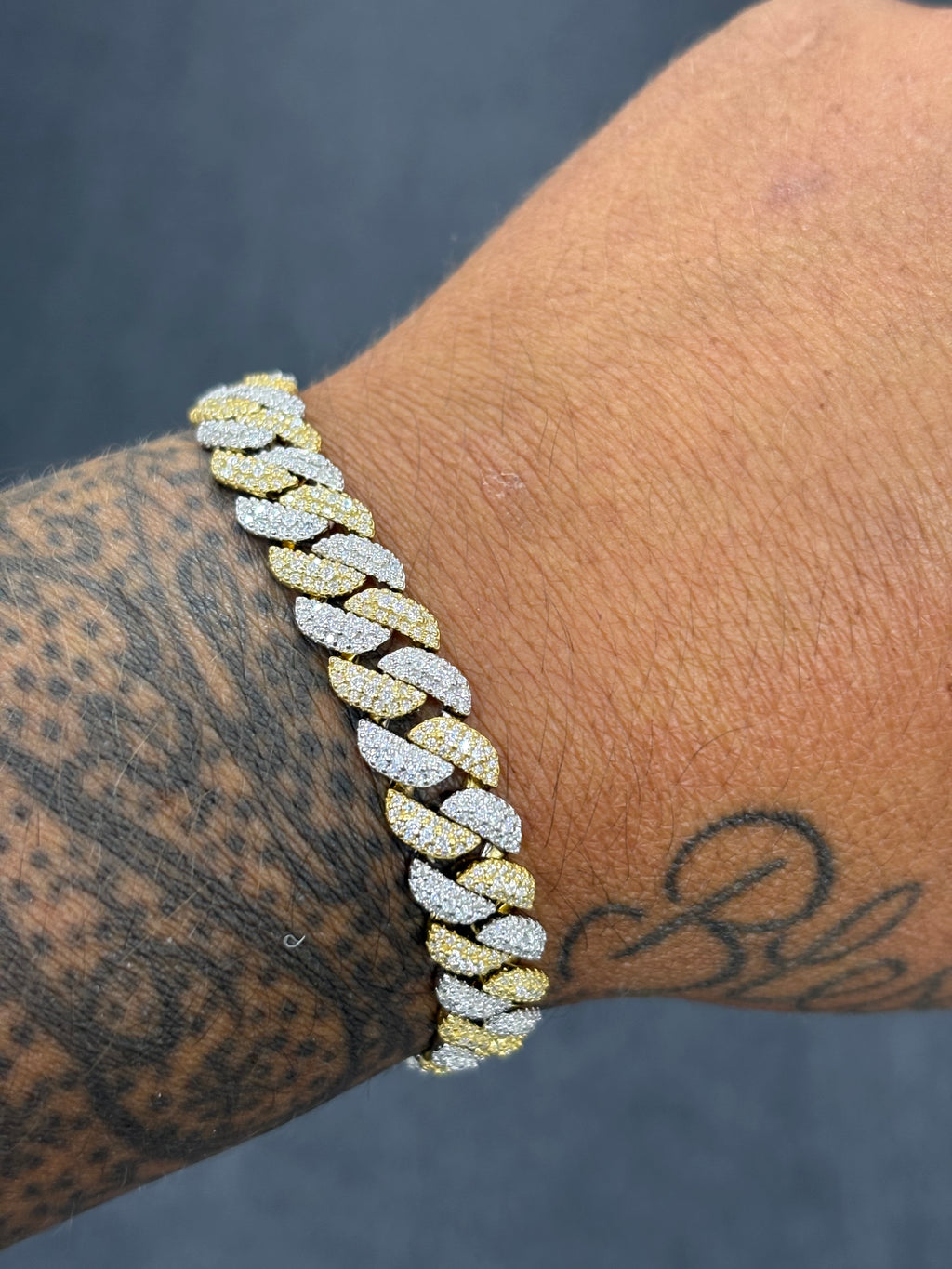 10mm two tone gold finish moissanite cuban bracelet