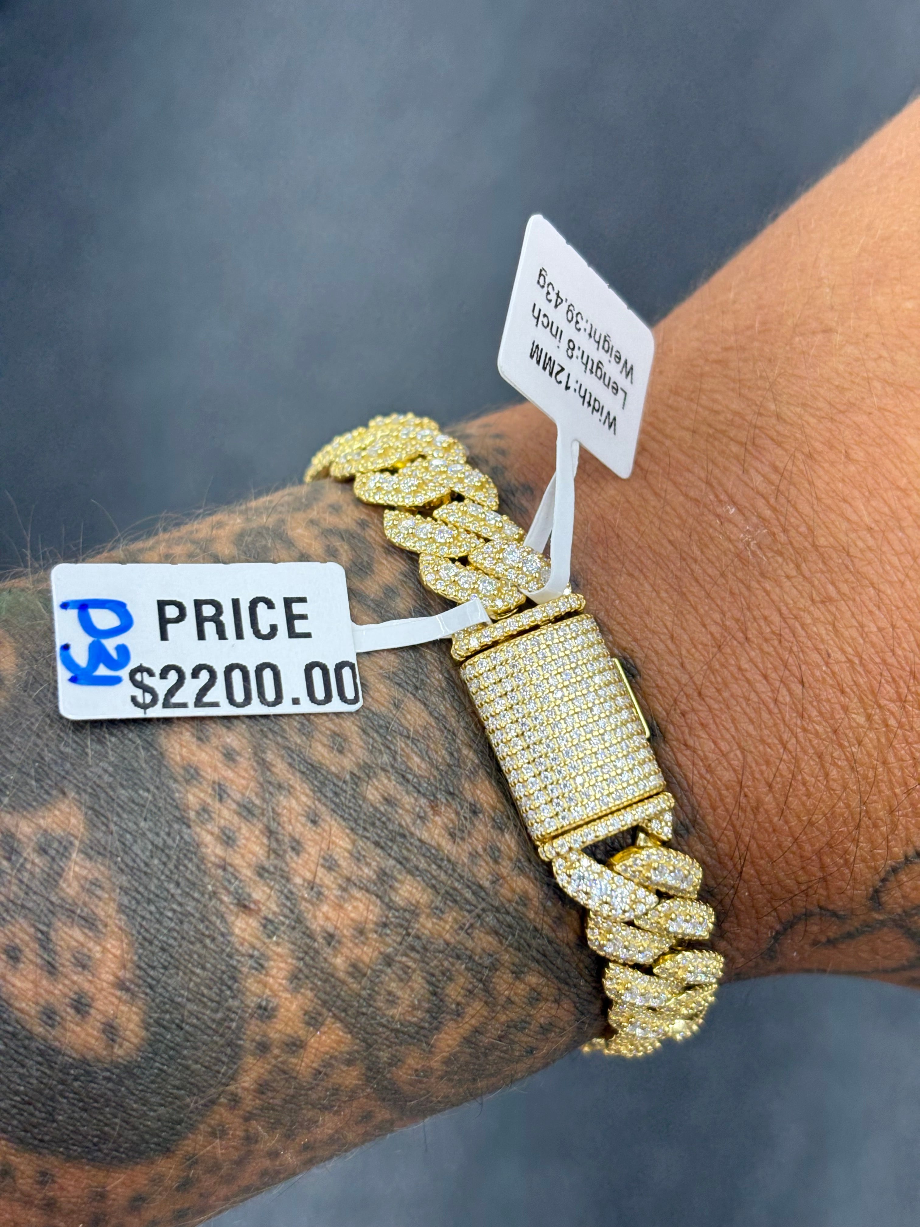 12mm gold finish big rock cuban bracelet