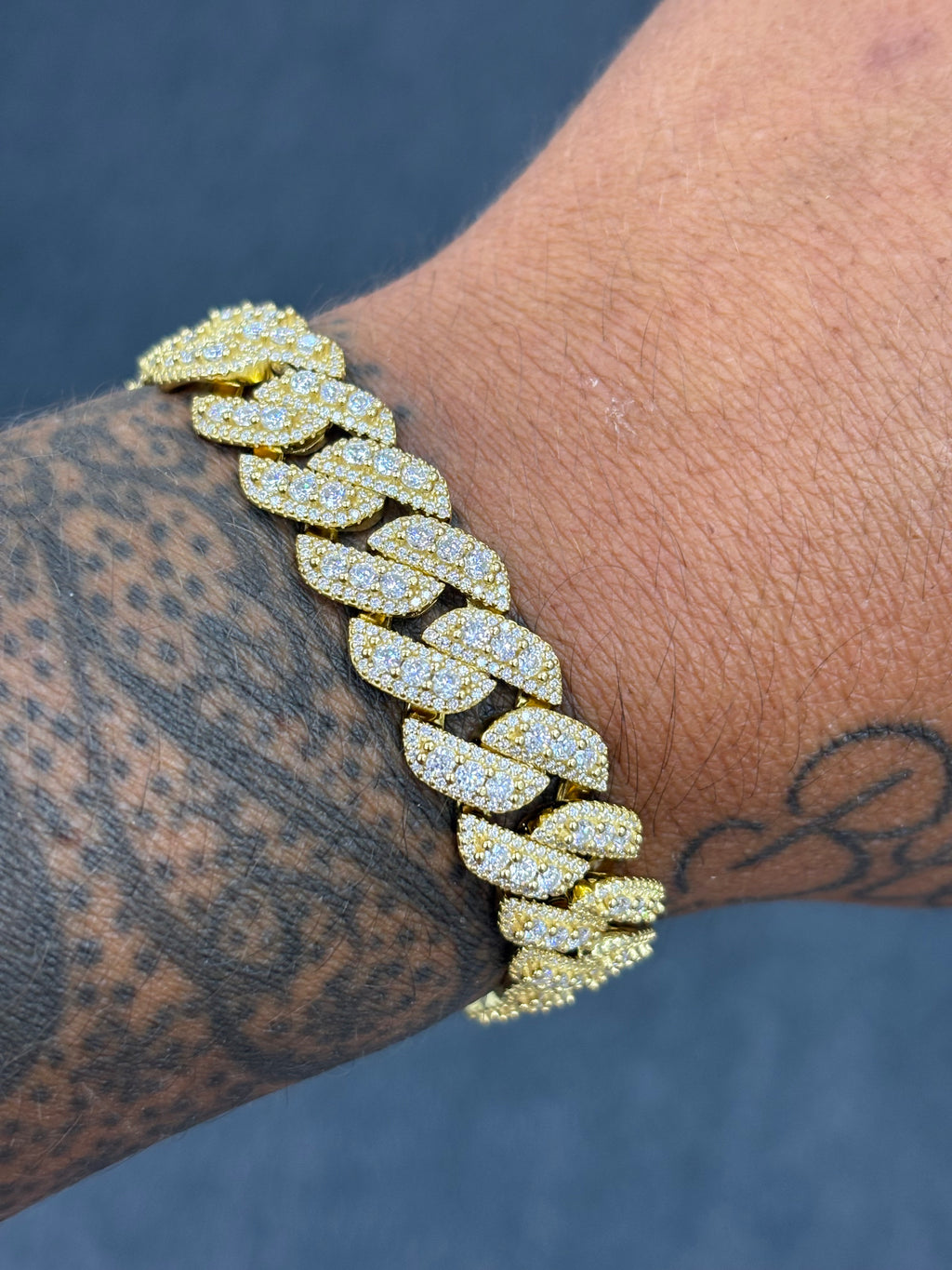 14mm gold finish big rock  cuban bracelet