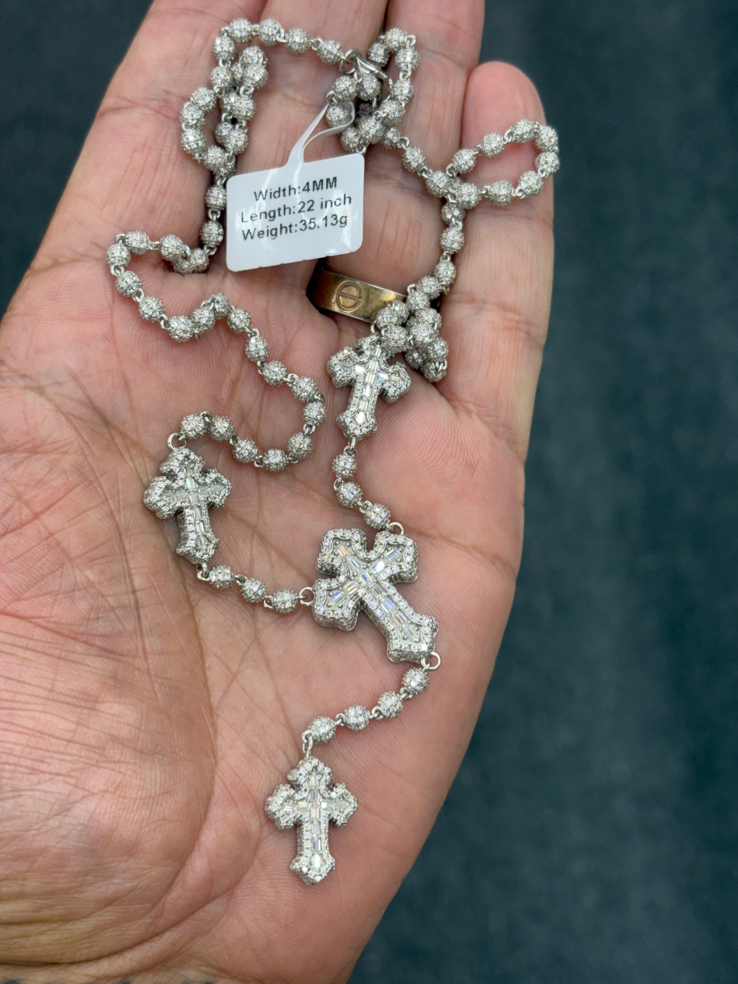 Moissanite rosary cross chain