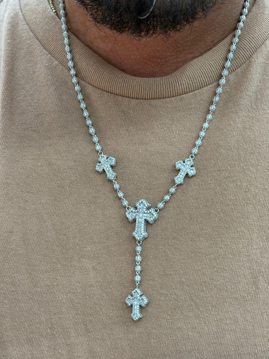 Moissanite rosary cross chain