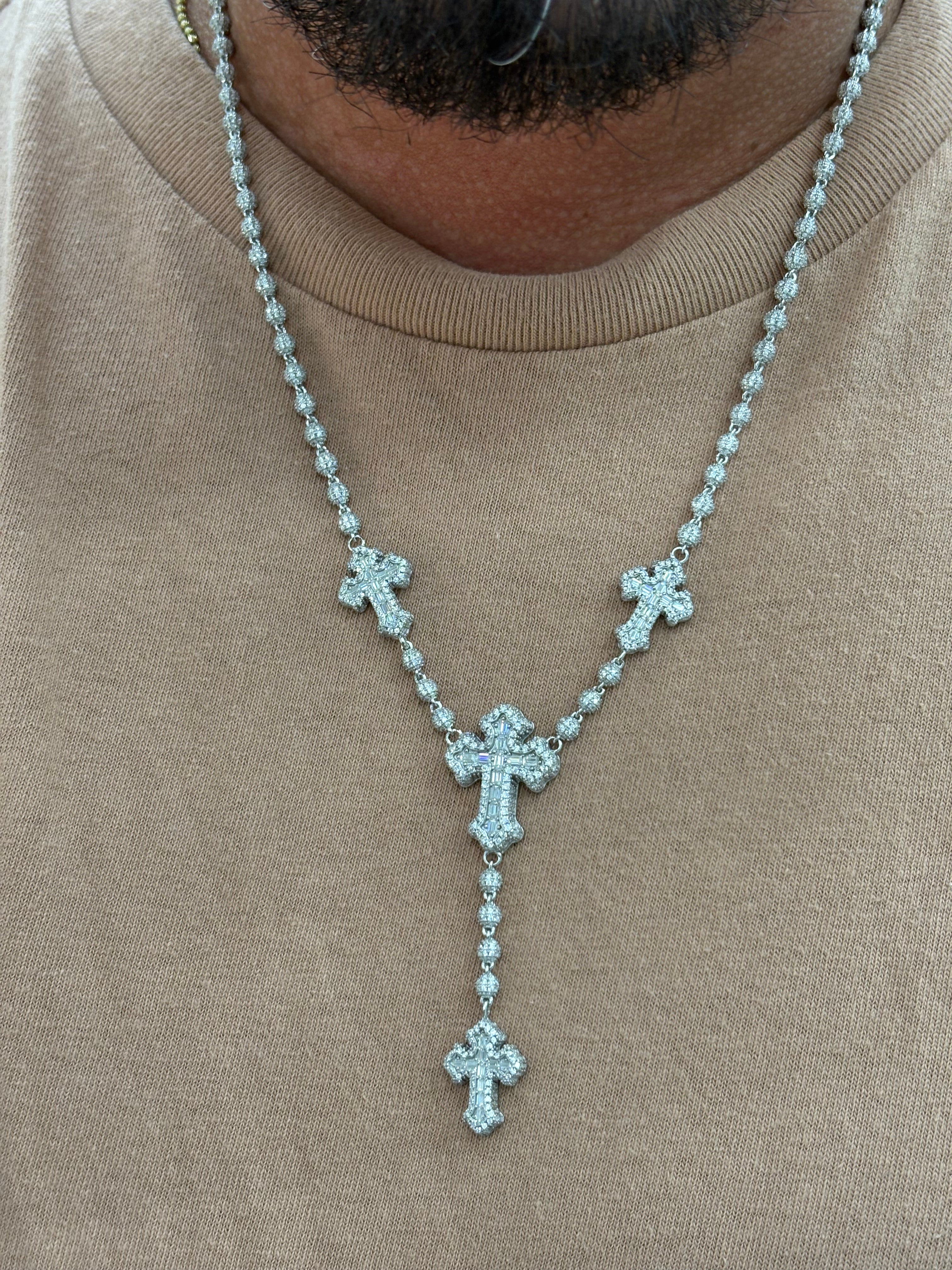 Moissanite rosary cross chain